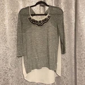 White and Grey Studio Y embellished Top. medium